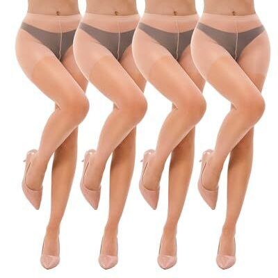 4 Pairs Nude Women's Sheer Tights Pantyhose High Waist Tights Stockings for W...